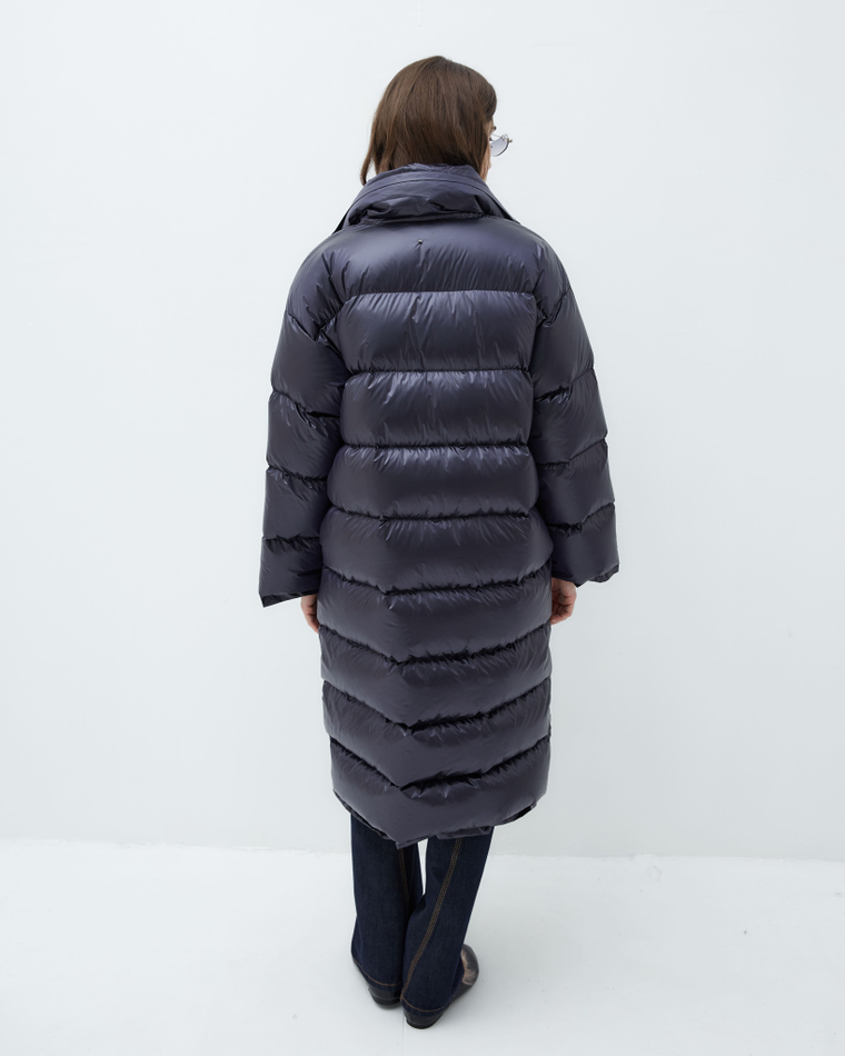 Пуховик двубортный черничный