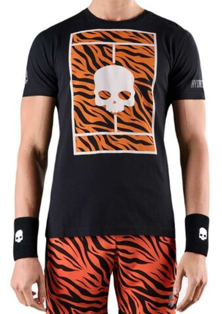 Мужская теннисная футболка Hydrogen Court Cotton T-Shirt - black/orange tiger