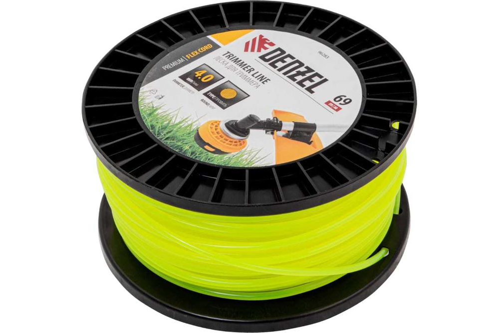 Леска FLEX CORD круглая 4 мм, 69 м, на DIN катушке для триммера Denzel 96283