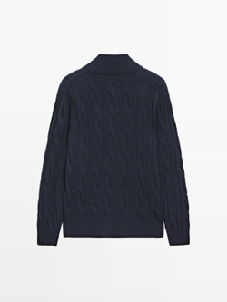 Massimo Dutti Вязаный шерстяной свитер с воротником-поло, темно-синий