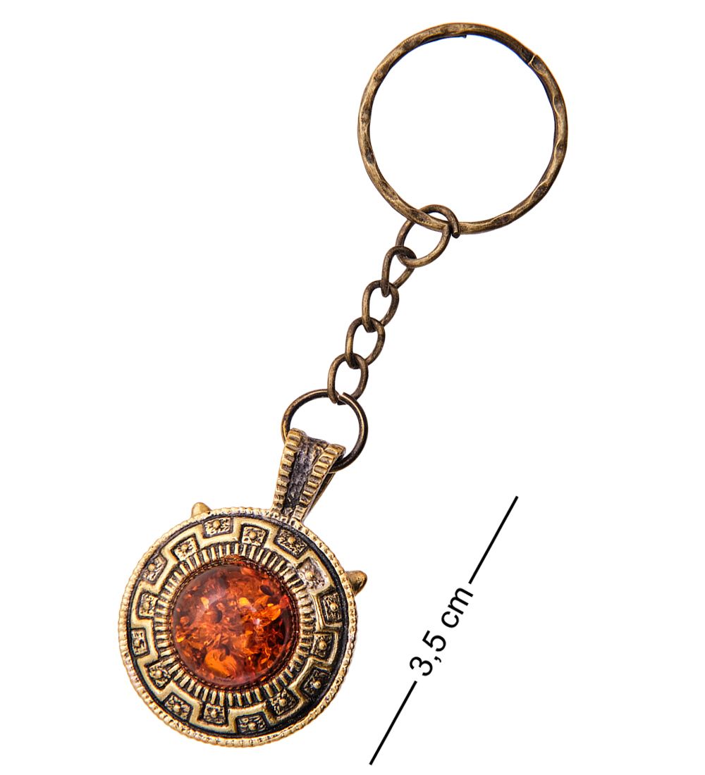 AM-3593 Брелок «Жетон Кошка Сфинкс» (латунь, янтарь)