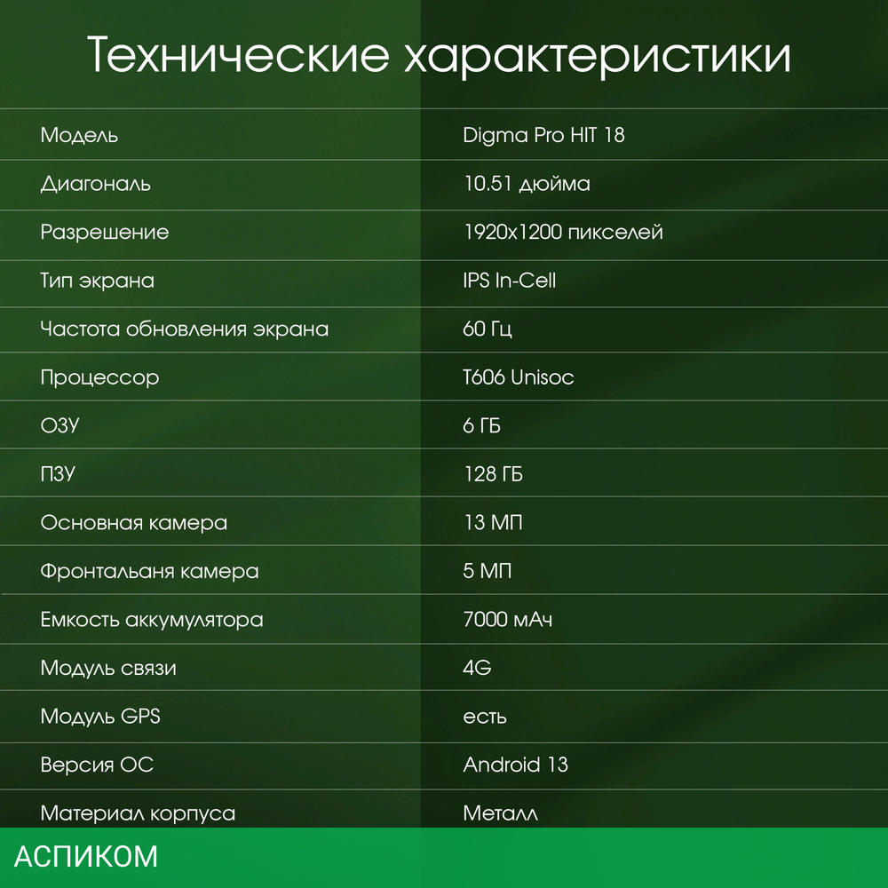 Планшет Digma Pro HIT 18 T606 6/128Gb фиолетовый (HS1010PL)