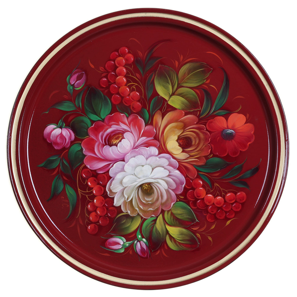 Жостовский поднос декоративный, размер 30 см (A9), металлический