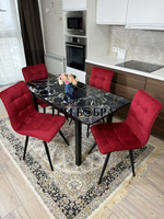 Стеклянный раздвижной стол "Черный мрамор" и стулья "ГУЧИ" бордовый