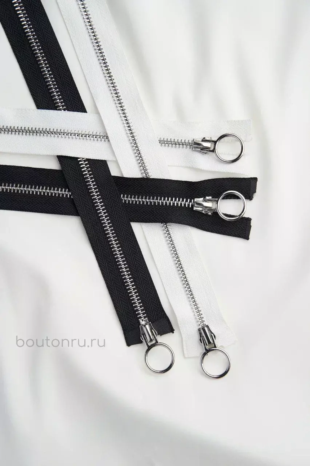 Молния серебро белая двухзамковая с кольцом
