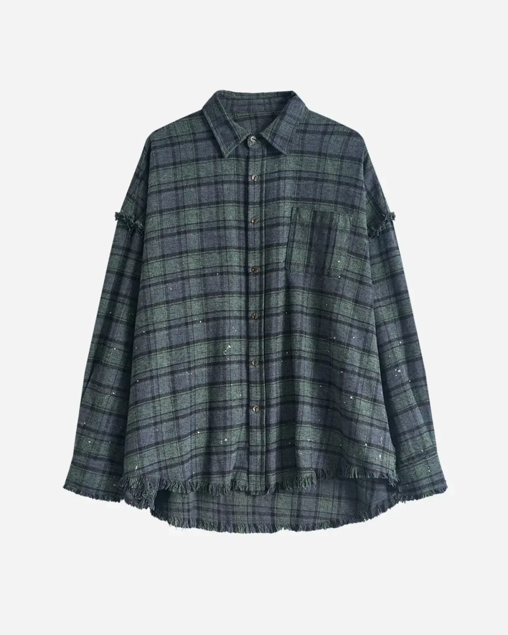 Рубашка в клетку с необработанным краем сине-зеленая