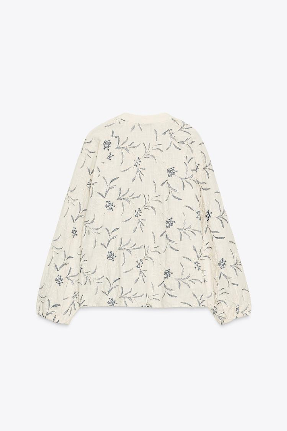 ZARA БЛУЗА В РУСТИКАЛЬНОМ СТИЛЕ С ВЫШИВКОЙ, ЭКРЮ/СИНИЙ