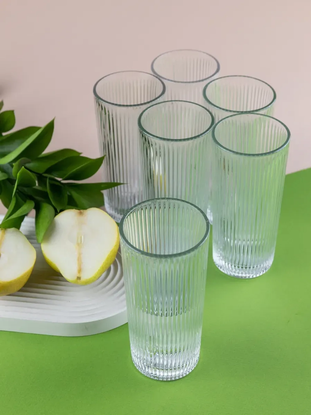 Набор ребристых бокалов для воды, 330 мл. 6 шт. прозрачные