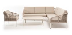 "Канны" модульная угловая лаунж-зона из роупа (веревки) со столом "Диего" (молочный), цвет бежевый