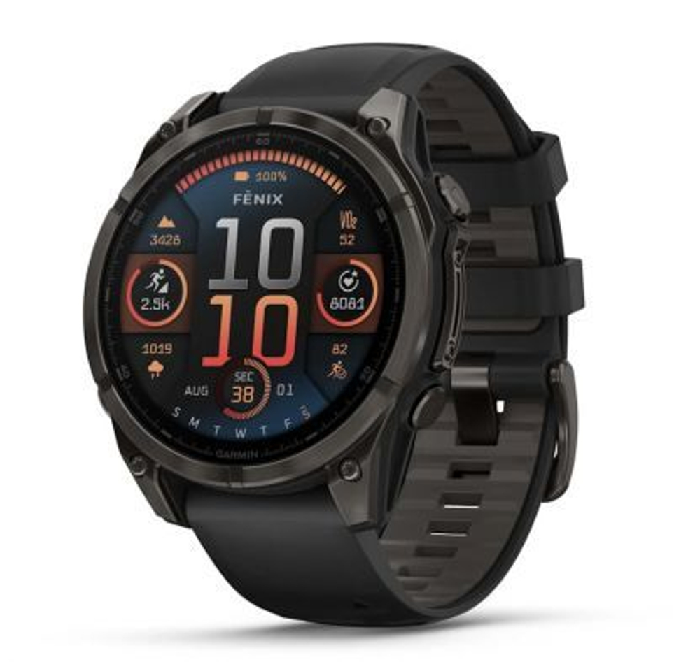 Умные часы Garmin Fenix 8, 47 мм, AMOLED, Sapphire Carbon Gray DLC Titanium with Black/Pebble Gray Silicone