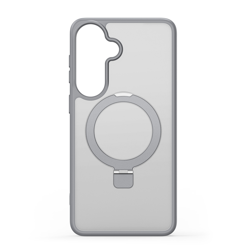 Матовый чехол серого цвета с MagSafe для Samsung Galaxy S26, серия Yind Series Case от Dux Ducis (версия с магнитной откидной подставкой)