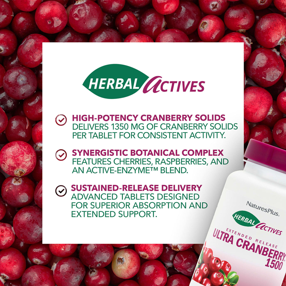 NaturesPlus, Herbal Actives, Ultra Cranberry 1500, 1500 мкг, 30 таблеток