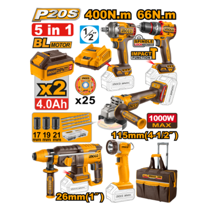 Набор аккумуляторного инструмента INGCO CKLI2059 INDUSTRIAL 20 В 5 шт.