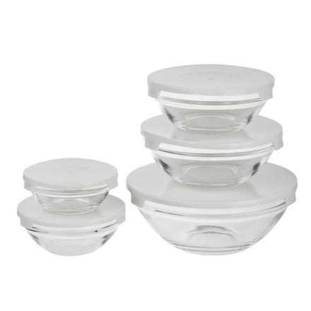 MILLIMI Набор салатников с крышкой 5 шт: 900/ 500/350/200/130 мл, стекло, пластик, серый