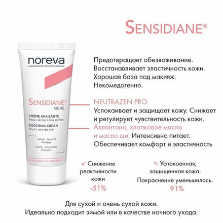 Норева Сенсидиан Смягчающий крем для чувствительной кожи лица насыщенная текстура Noreva Sensidiane Intolerant skin care rich texture  40 мл