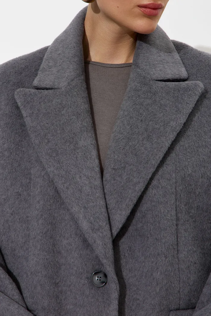 Пальто с шерстью прямого кроя серого цвета