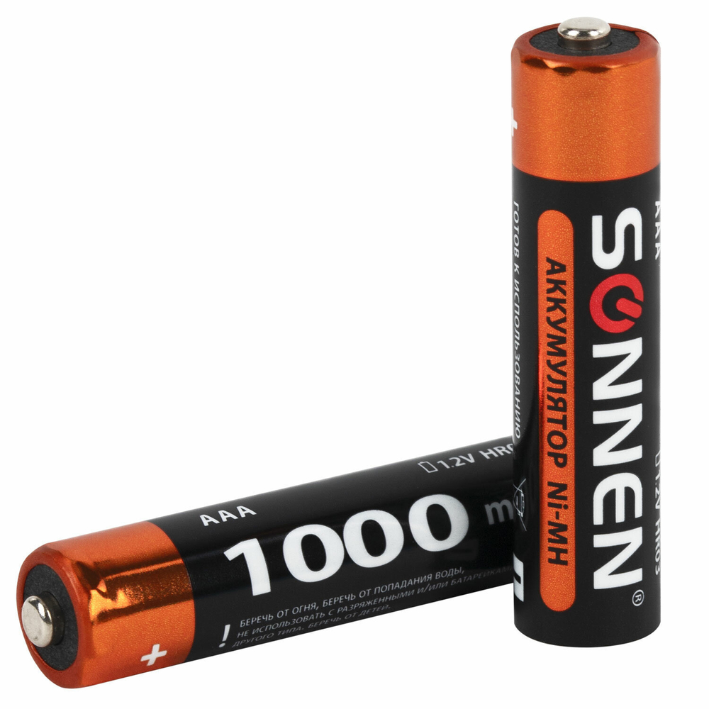 Батарейки аккумуляторные Ni-Mh мизинчиковые комплект 6 шт. AAA (HR03) 1000 mAh SONNEN