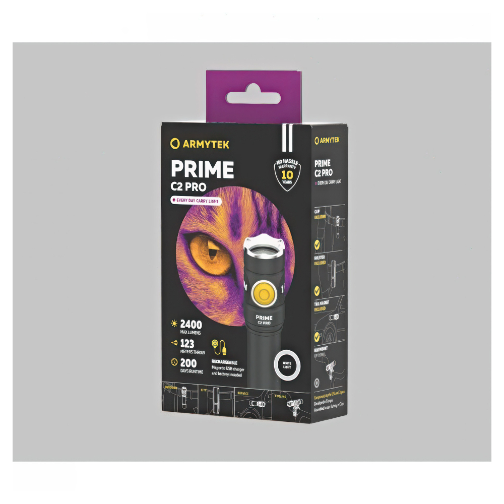 Фонарь EDC Armytek Prime C2 Pro Magnet USB XHP50.2 2400 lmукороченный корпус и малая масса для удобного ношения.