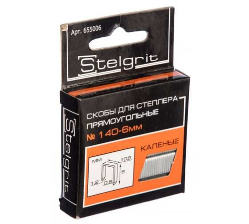 Cкобы для мебельного степлера каленые 14x1,2 мм 1000 шт./уп. "Stelgrit"