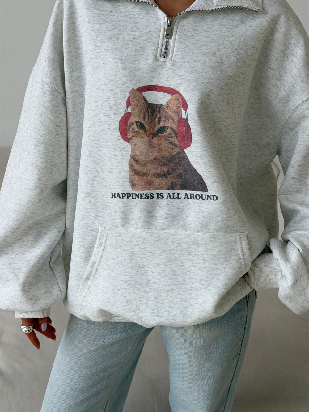 Худи с молнией Cats серый меланж