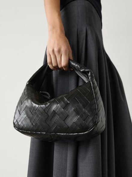 Massimo Dutti Плетеная сумка из кожи наппа, черный