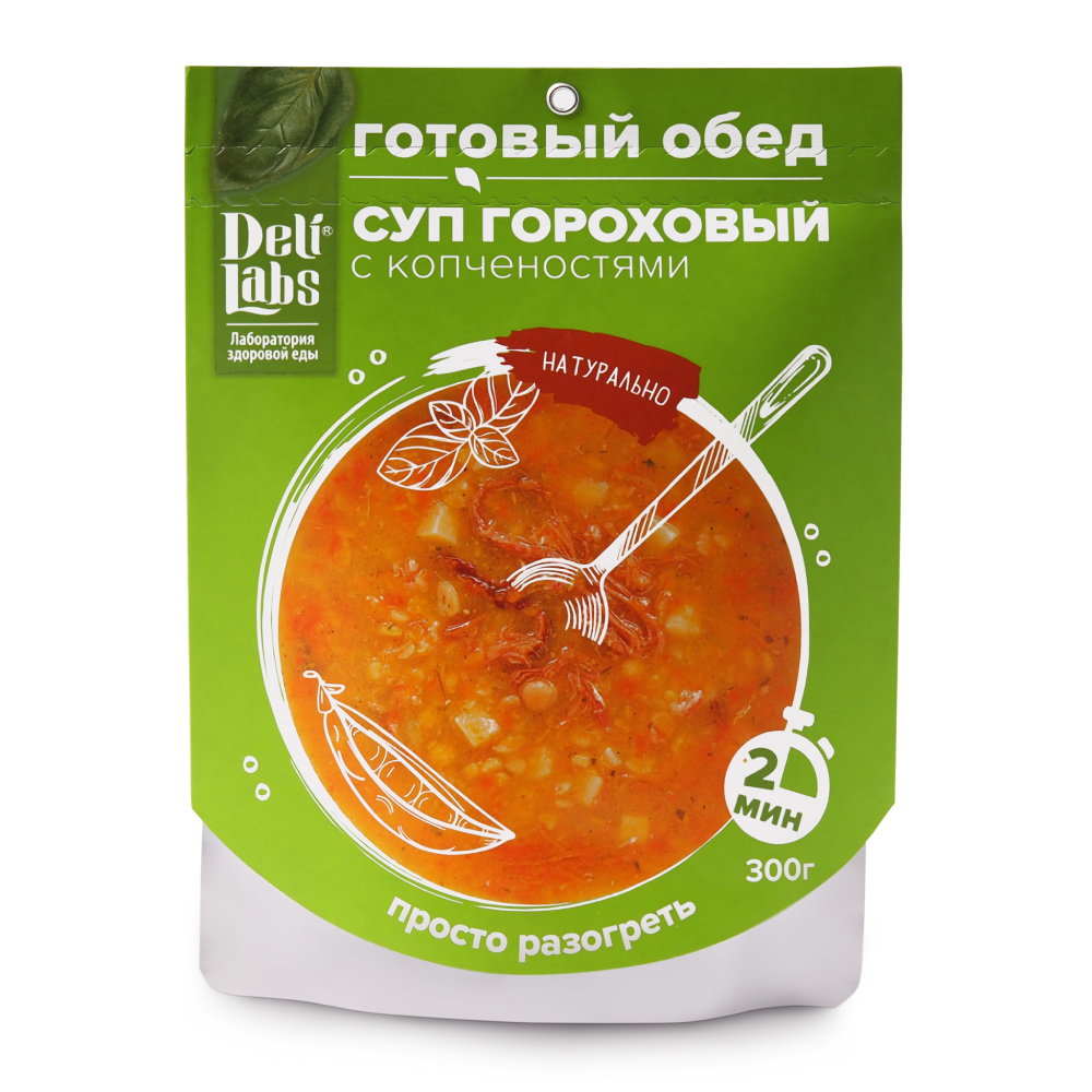 Готовое блюдо Суп гороховый с копчёностями пакет 300 г DeliLabs 4шт*300г 1,2кг