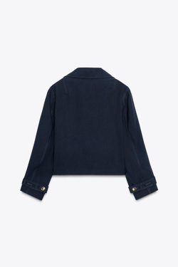 ZARA КОРОТКАЯ ДВУБОРТНАЯ КУРТКА, МОРСКОЙ СИНИЙ