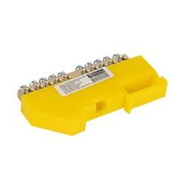 Шина нулевая 10 отверстий, изолятор на DIN-рейку желтый, 6х9 мм