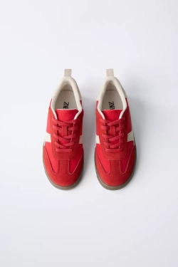 ZARA БАЗОВЫЕ КРОССОВКИ ИЗ КОМБИНИРОВАННЫХ МАТЕРИАЛОВ, КРАСНЫЙ