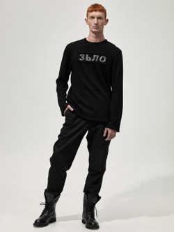 Лонгслив с нашивкой "Зьлая Фуфайка". Черный