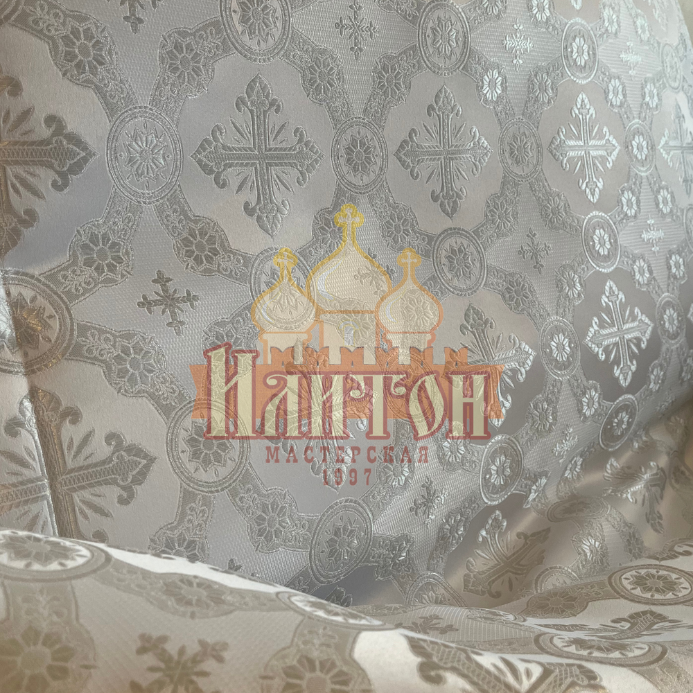 Парча "Гуслица" белая с серебром