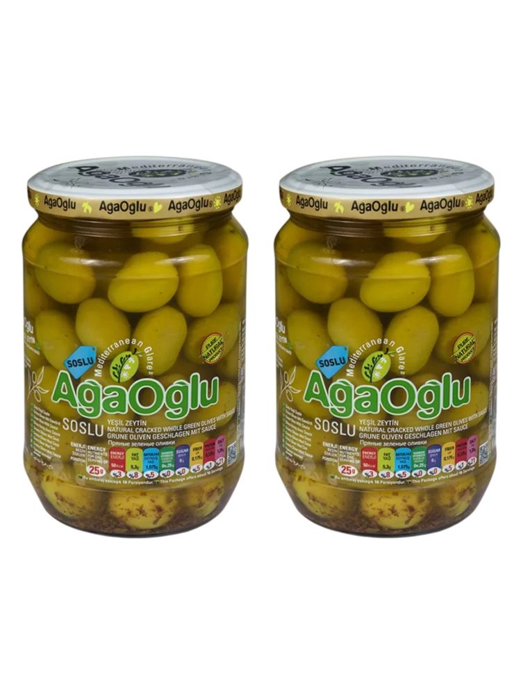 Оливки зеленые AgaOglu Soslu в соусе пряные 720 г x 2 шт