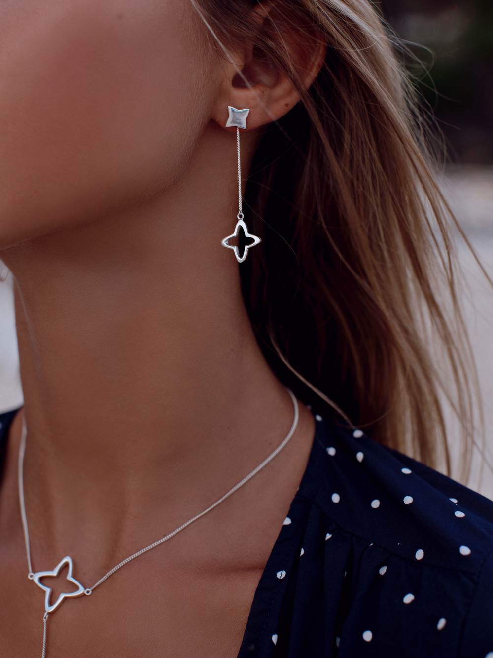 Серьги-трансформеры «Клевер» с подвесками