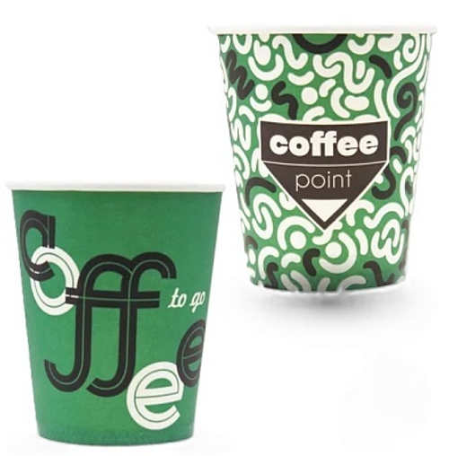 Бумажный стакан 400мл. "КОФЕ ПОИНТ ЗЕЛЕНЫЙ" 1000шт/кор.