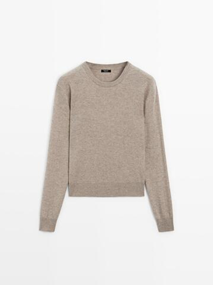 Massimo Dutti Свитер из смесовой шерсти с круглым вырезом, норка