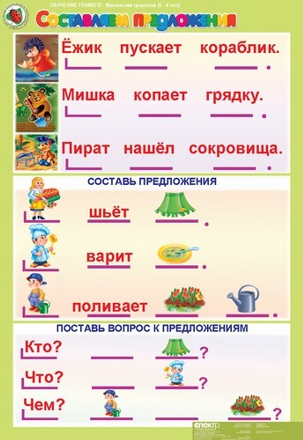 Комплект таблиц Обучение грамоте 5-6 лет "Маленький грамотей" (8 таблиц+16 карт.)