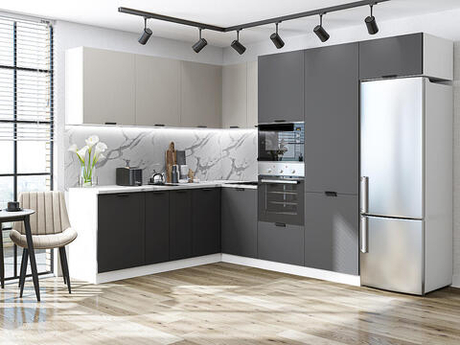 Угловая модульная кухня Евро Лайн-03 Агат/Антрацит - Белый 2140*2150/2800*600