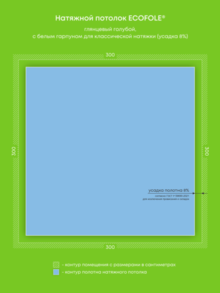 Глянцевый натяжной потолок 9 м2