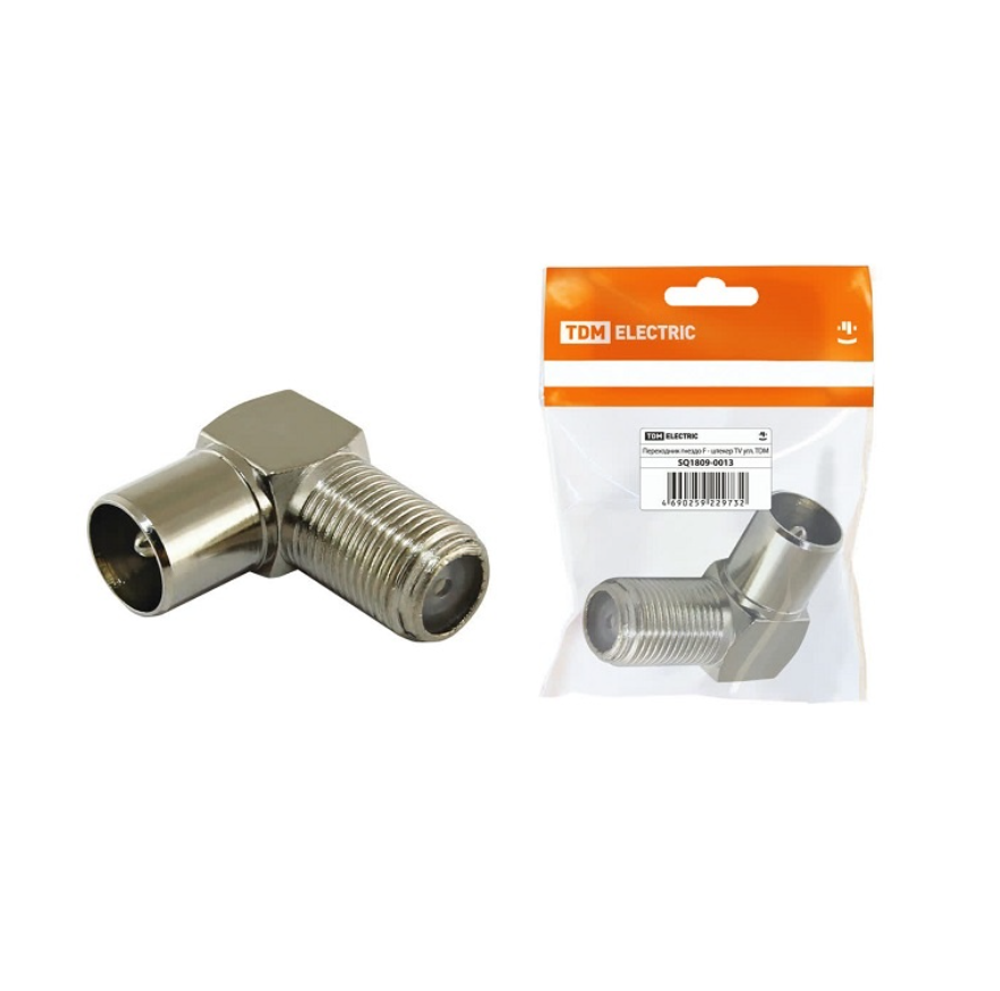 Переходник гнездо F-штекер TV угловой, металл TDM 161650
