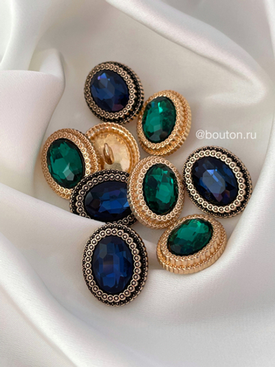 Пуговицы овальной формы стразы синие сапфиры