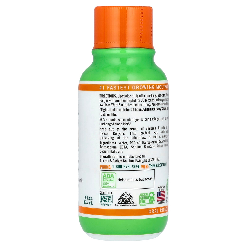 TheraBreath, Ополаскиватель для рта Fresh Breath, мягкий вкус мяты, 3 жидких унции (88,7 мл)