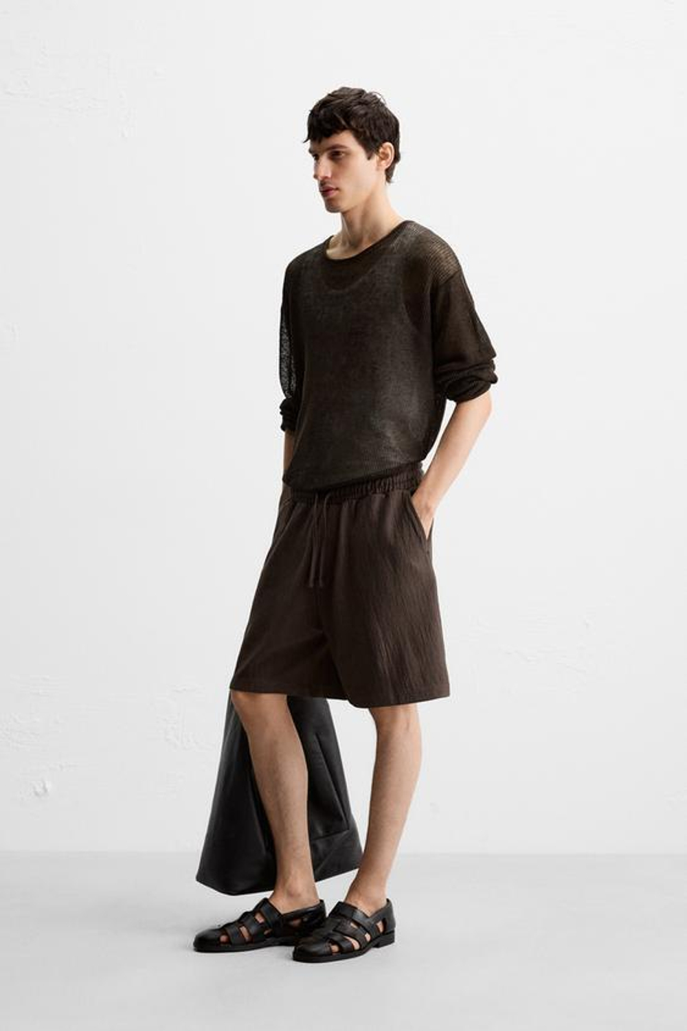 ZARA ШОРТЫ-ДЖОГГЕРЫ ИЗ РЕЛЬЕФНОЙ ТКАНИ, ШОКОЛАДНЫЙ