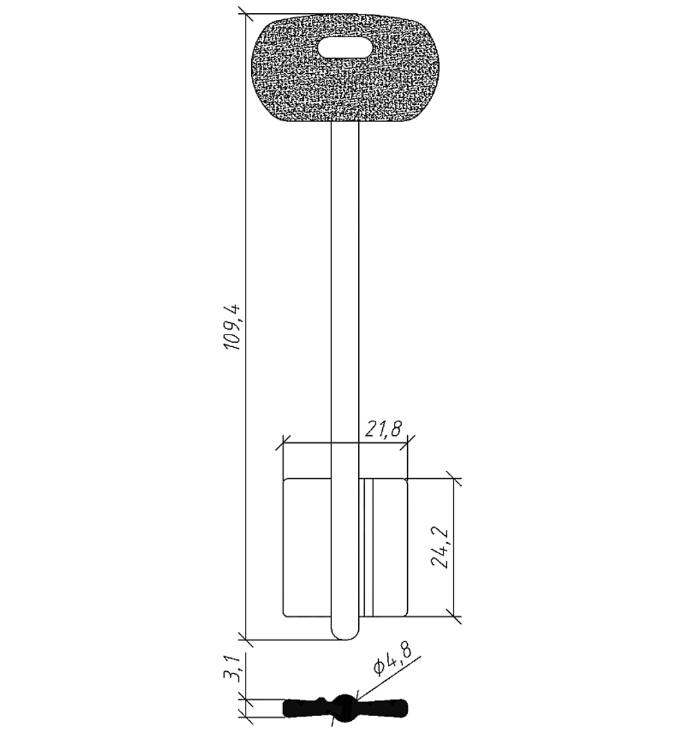 Заготовка сувальдного ключа 10672 2MO 8P165 MT-6PG MTNBP 3MTP MTR6D