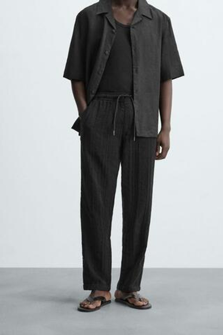 ZARA БРЮКИ RELAXED FIT ИЗ РЕЛЬЕФНОЙ ТКАНИ, ЧЕРНЫЙ