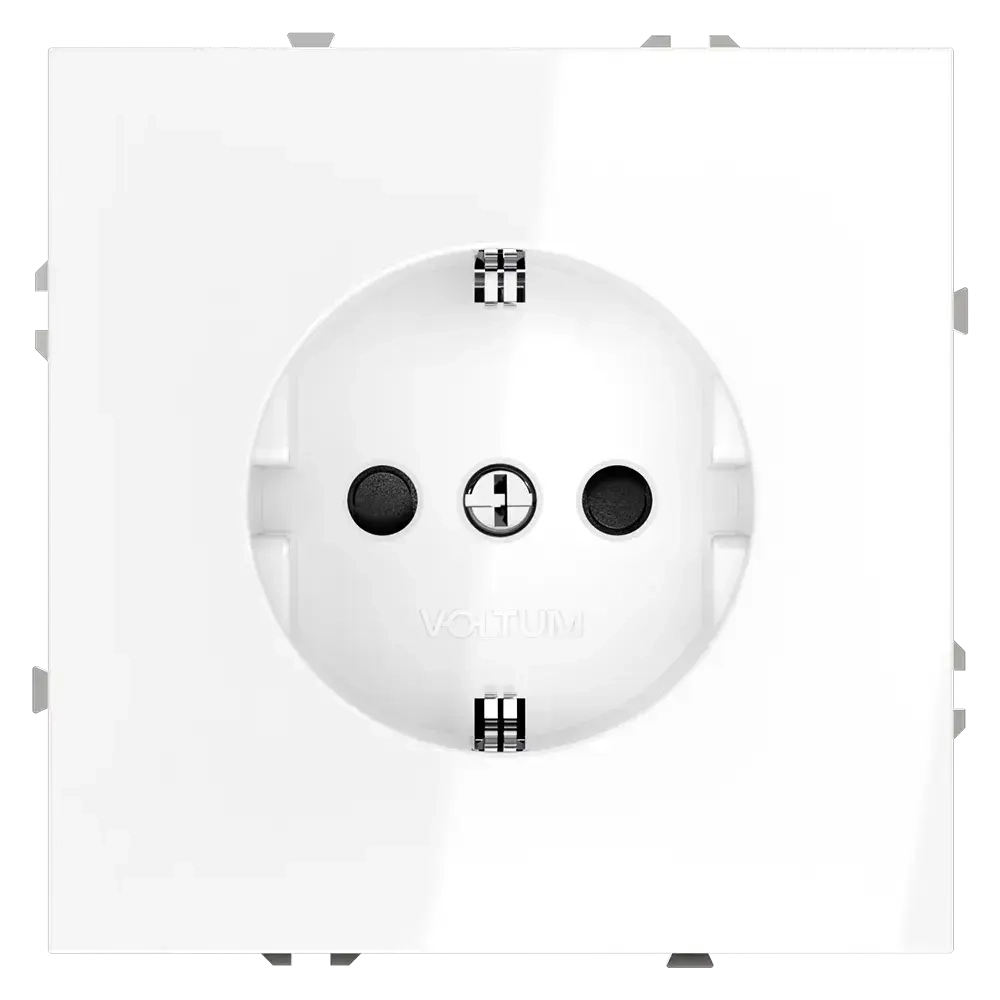 Розетка встраиваемая VOLTUM S70 с заземлением и защитными шторками, 16А, (белый глянцевый)