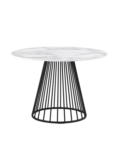 Стол Nels Ø110 см, белый мрамор, черная ножка