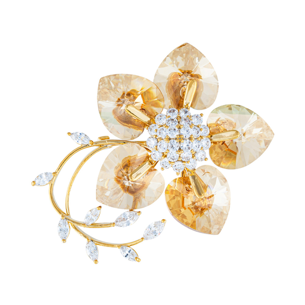 Брошь Fiore Luna Цветок Swarovski crystal + Zircon XR10675F BR/G