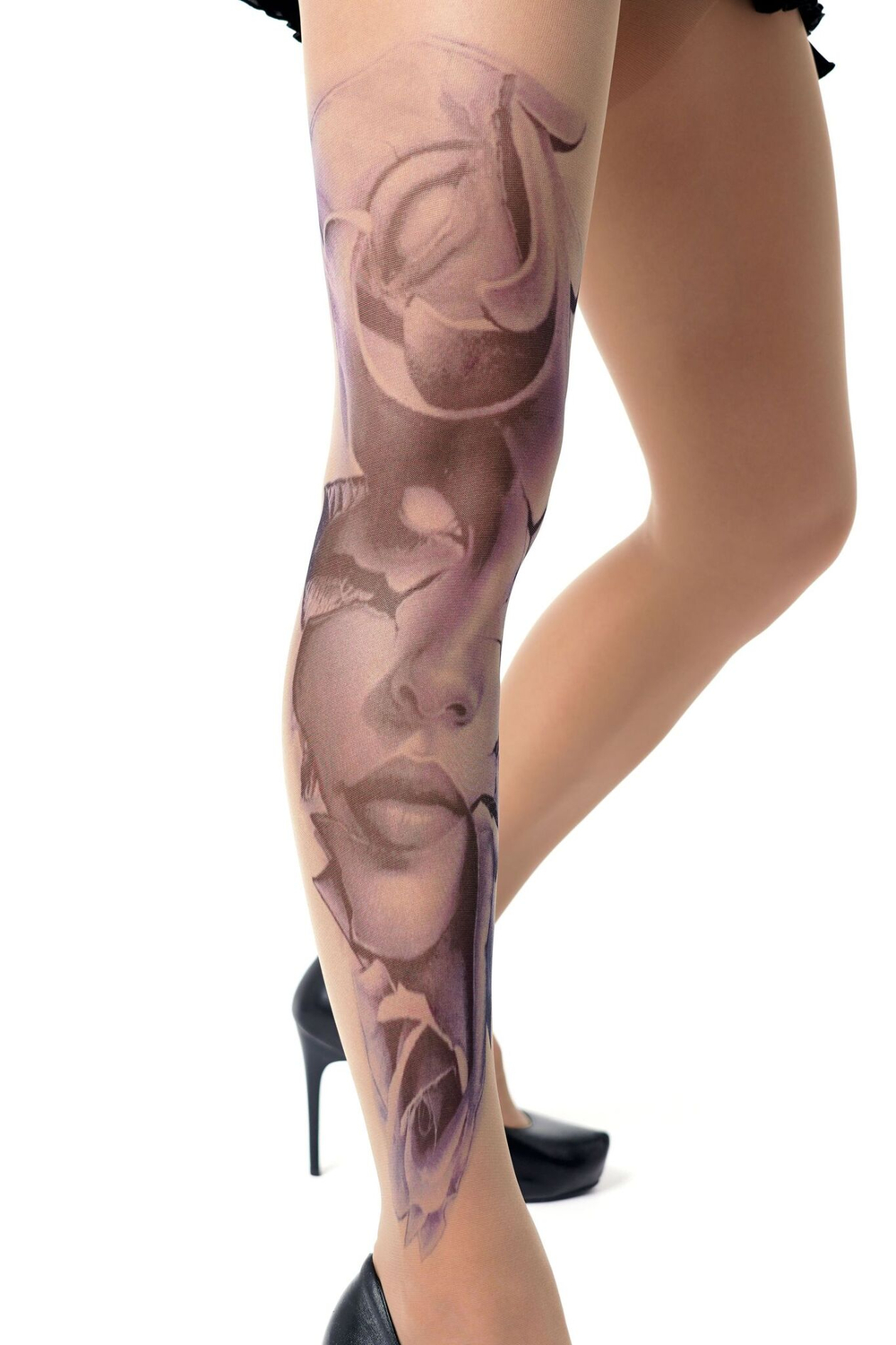 Колготки +size с принтом в виде призрачного женского лица (Размер: XL-XXL-XXXL) (Цвет: бежевый)