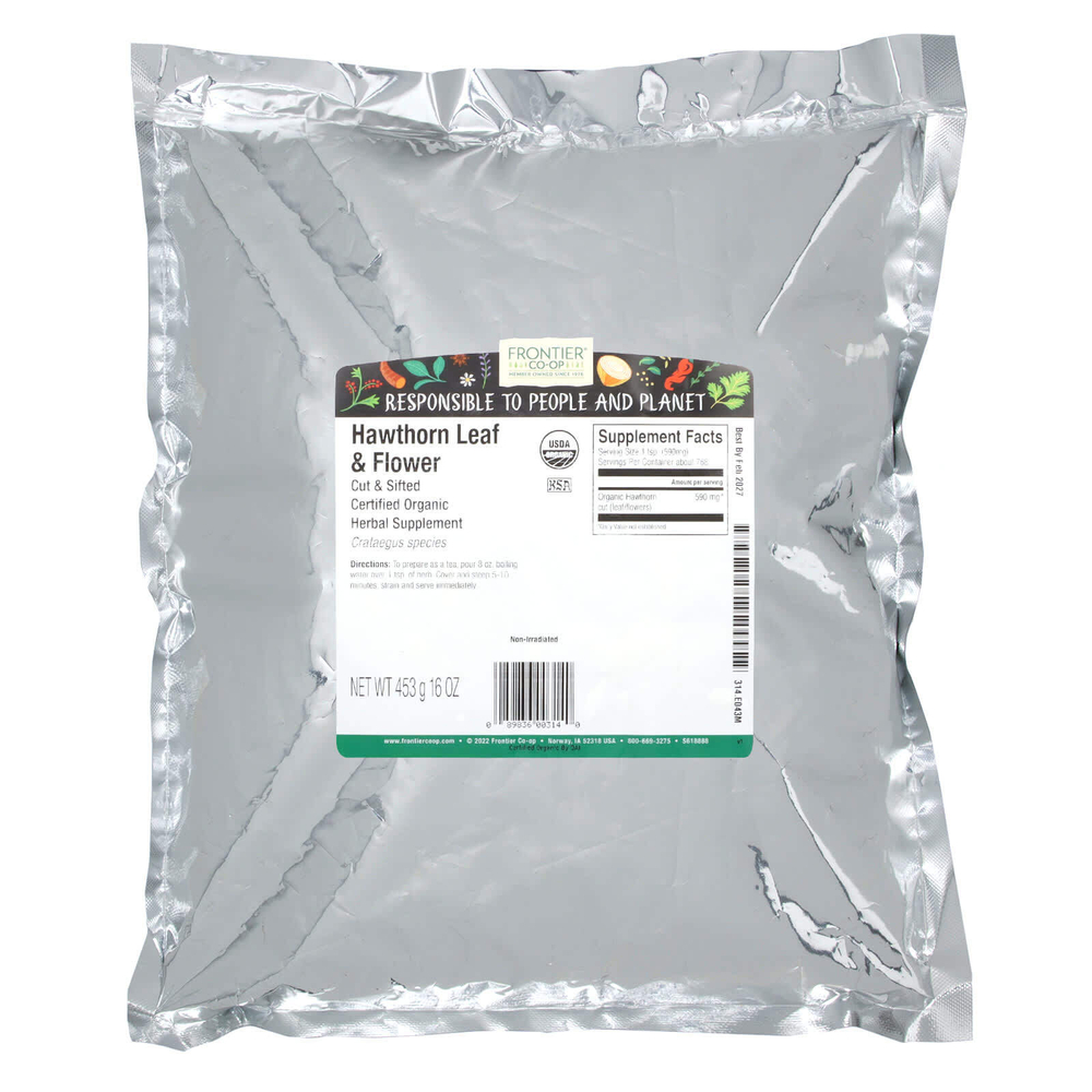 Frontier Co-op, Органические просеянные и срезанные листья и цветы боярышника, 453 г (16 унций)