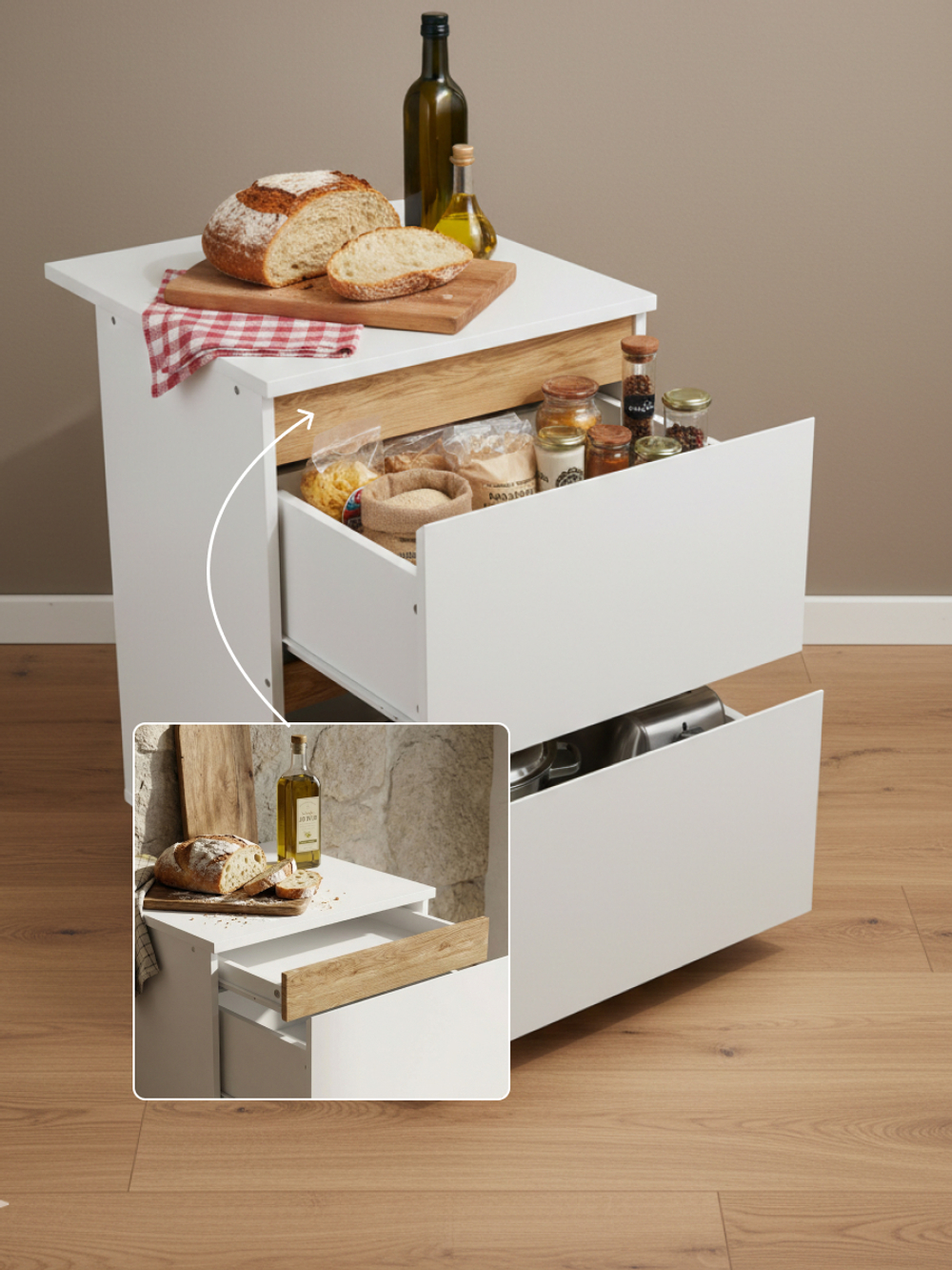 Кухонный модуль напольный, 60х60х85, Валенсия, с ящиками, со столешницей, белый, массив дуба, Dipriz
